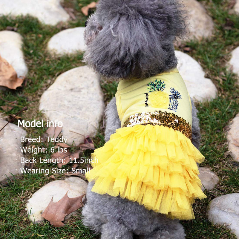 [Australia] - kyeese Dog Dress Pineapple Yellow Tiered Dogs Beach Dresses with Sequins Cat Dress Medium 