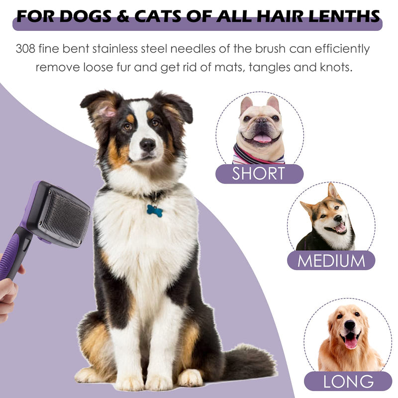 SERJOOC Self Cleaning Slicker Brush for Dogs and Cats Shedding and Grooming Tool for Pets to Gently Remove Loose Hair, Fur, Undercoat, Mats, Tangled Hair, knots - PawsPlanet Australia