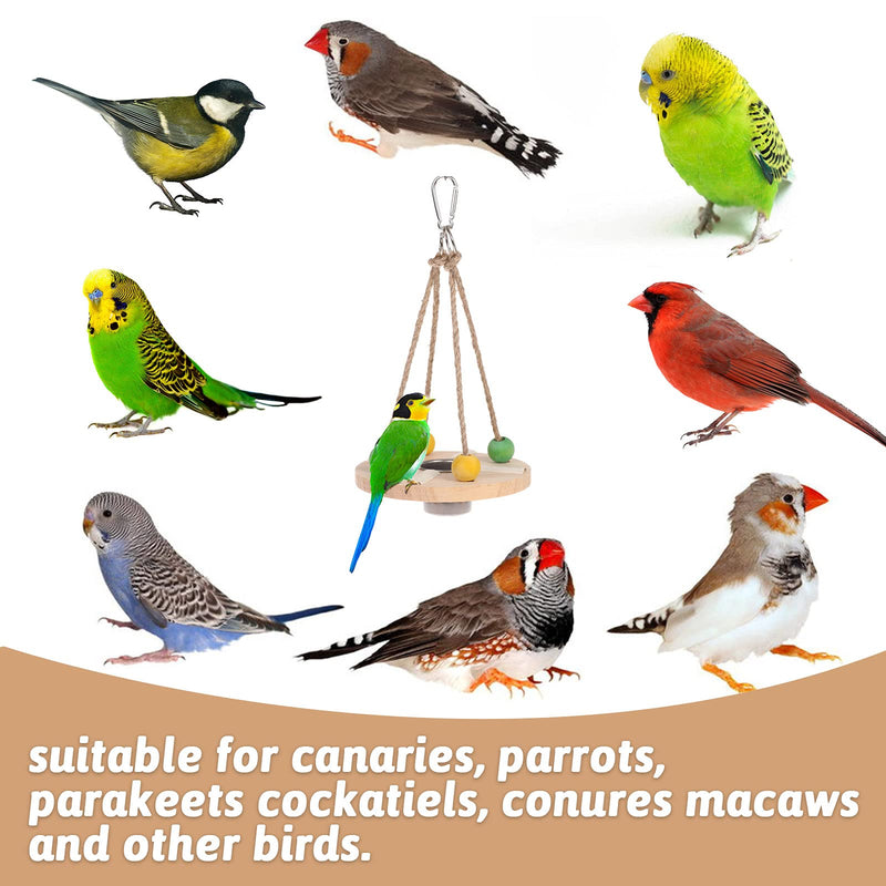 Parrot Swing Stand with Bird Water Feeder, Hanging Natural Wooden Bird Stands with Stainless Steel Birdcage Food Bowls, Perch Toys for Pet Parakeet Cockatiel Conure Finch Canary Cockatoo Round - PawsPlanet Australia