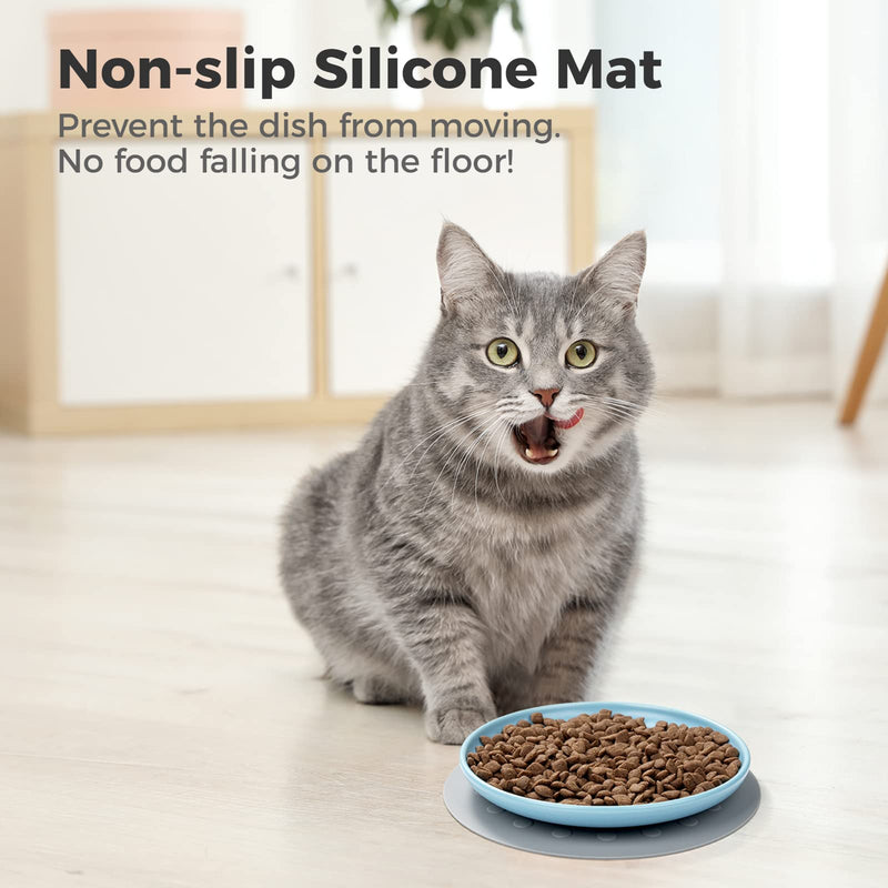Ceramic Cat Bowls, 3 Packs, Stress-Free Cat Food Plates with 3 Non-Slip Mats, Wide and Flat Cat Food Bowl to Relieve Whisker Fatigue Tri-color - PawsPlanet Australia