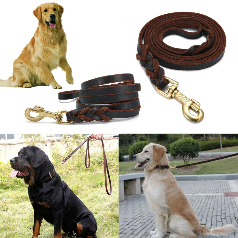 FOCUSPET Leather Dog Leash 6 ft Leather Dog Training Leash Pet Braided Dog Leash for Large Medium Leads Rope Dogs Walking&Training (1/2 Inch,Brown) - PawsPlanet Australia