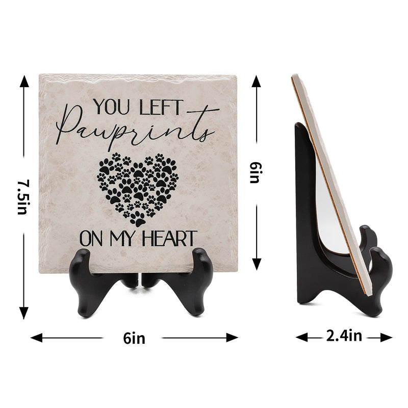 BUTITNOW Memorial Tile You Left Pawprints on My Heart 6" x 6" Memorial Tile with Black Wood Stand | Sympathy Gift Loss of Pet | Dog Bereavement Present | Cat Remembrance Decor | Grief Stone - PawsPlanet Australia