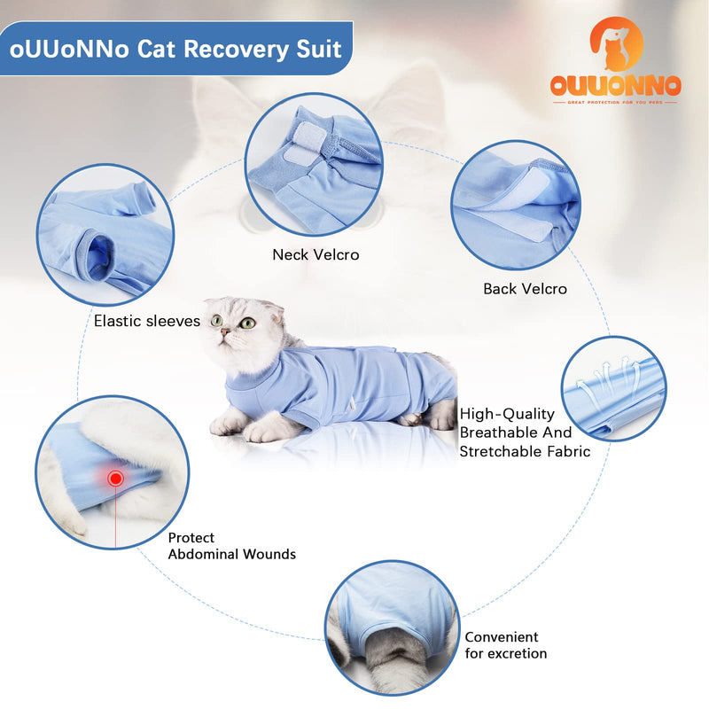 oUUoNNo Cat Recovery Suit for Abdominal Wounds or Skin Diseases,E-Collar Alternative for Cats,After Surgery Wear,Pajama Suit Long Sleeve Prevent Shedding (X-Small, Blue) X-Small - PawsPlanet Australia