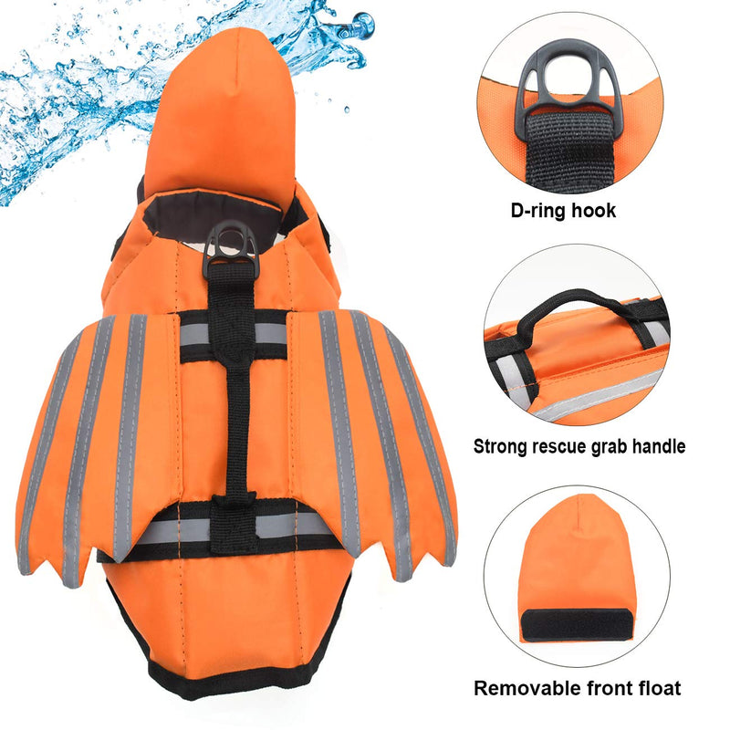 [Australia] - Malier Ripstop Dog Life Jacket, Reflective Adjustable Preserver Vest with Wings and Rescue Handle Flotation, Doggy Pet Life Jacket Lifesaver for Small Medium Large Dogs Swimming Boating X-Small Orange 