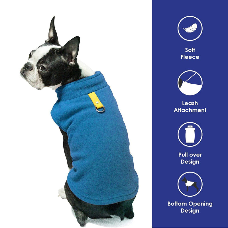 Gooby Fleece Vest Dog Sweater - Deep Blue, Small - Warm Pullover Fleece Dog Jacket with O-Ring Leash - Winter Small Dog Sweater Coat - Cold Weather Dog Clothes for Small Dogs Boy or Girl Small chest (33.5 cm) - PawsPlanet Australia