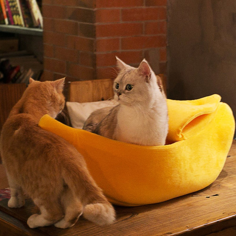 [Australia] - WORDERFUL Stylish Pet Dog Cat Banana Bed House Pet Boat Dog Cute Cat Snuggle Bed Soft Yellow cat Bed Sleep Nest for Cats Kittens L 