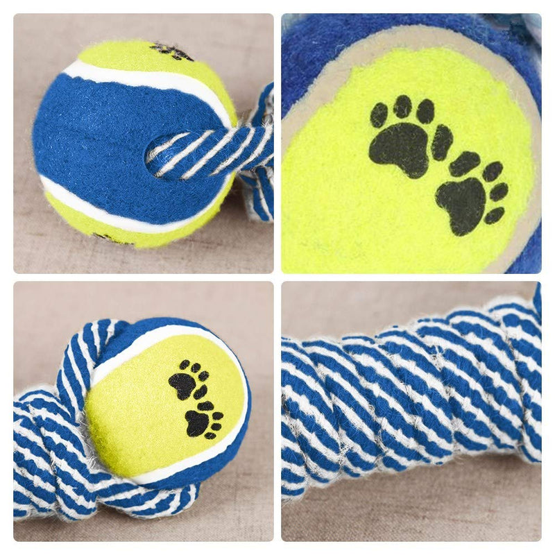 Tennis Ball Rope Dog Toy, Puppy Chew Toy for Teething, Interactive Rope Bone Dog Toys for Aggressive Chewers, Natural Cotton Dog Toys Indestructible for Small and Medium Dogs blue rope dog ball - PawsPlanet Australia