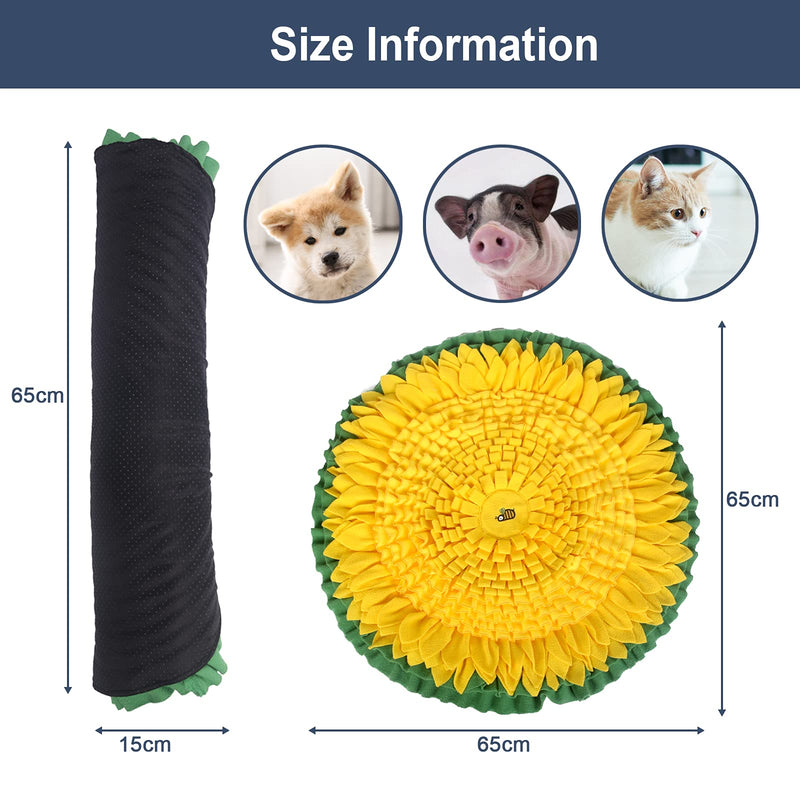 FY FIBER HOUSE Pet Snuffle Mat for Dogs, Feeding Mat Encourages Natural Foraging Skills, Stress Relief, Dog Puzzle Toys Treat Dispenser, Machine Washable - Perfect for Any Breed (Sunflower) 26" x 26" - PawsPlanet Australia