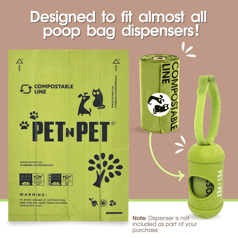 Pet N Pet Dog Poop Bags Compostable, Pack of 120 Poop Bags for Dogs, 8 Dog Poop Bags Rolls, Dog Poop Bags, Dog Poop Bags for Poop Made of Bio-Based Corn Starch Material EN 13432, Dog Poop Bags 120 Pieces - PawsPlanet Australia