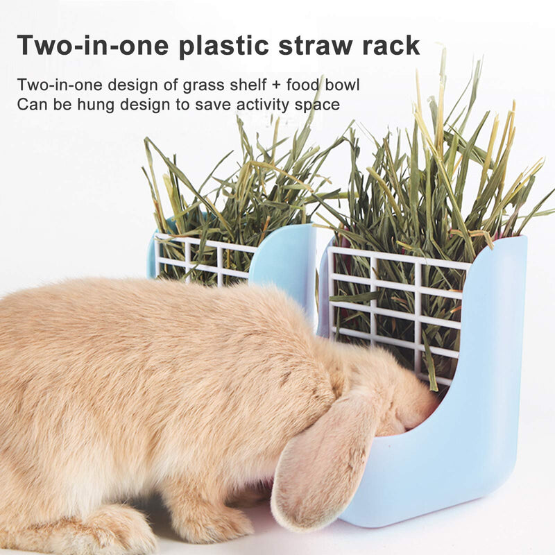 Heiqlay 1 Rabbit Hay Rack with Litter Tray and 1 Drinking Bottle, Rabbit Hay Feeder Rack, Rabbit Hay Rack Manger, Less Wasted Manger for Rabbits, Guinea Pig, Chinchilla, Hamsters and Small Animals - PawsPlanet Australia