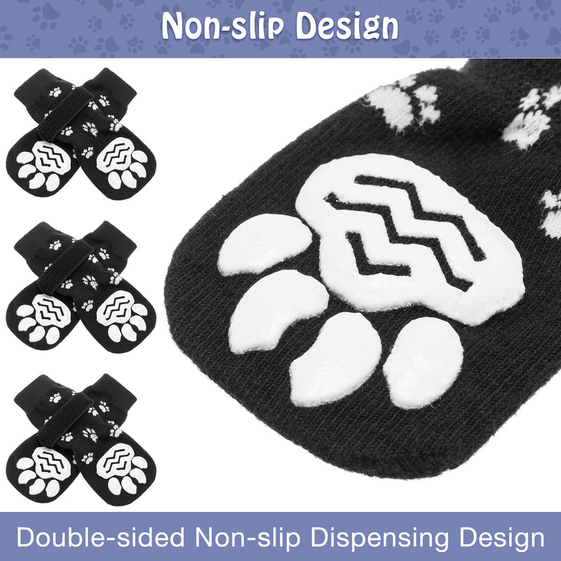 SCENEREAL Dog Socks Double Side Anti-Slip with Straps Traction Control 3 Pairs Set - Plaid Paw Protector for Floor Indoor, Non-Skid Design for Small Medium Dogs Cats Puppy Black Paw - PawsPlanet Australia