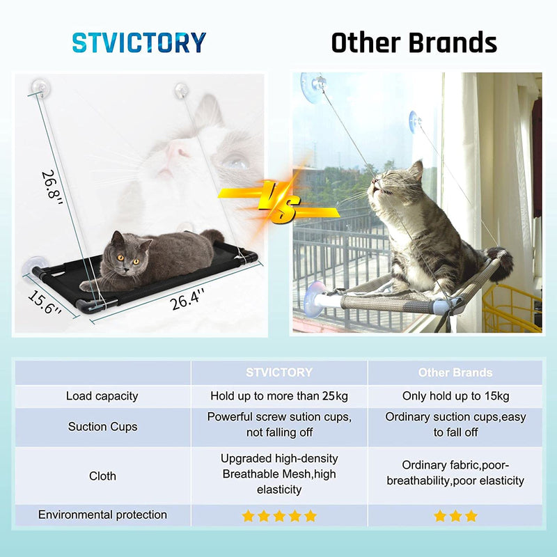 STVICTORY Cat Window Perch，Cat Hammock for Large Cat，Space Saving Cat Bed with Latest Screw Suction Cups and Soft Sandwich Mesh，Holds Up to 55lbs - PawsPlanet Australia