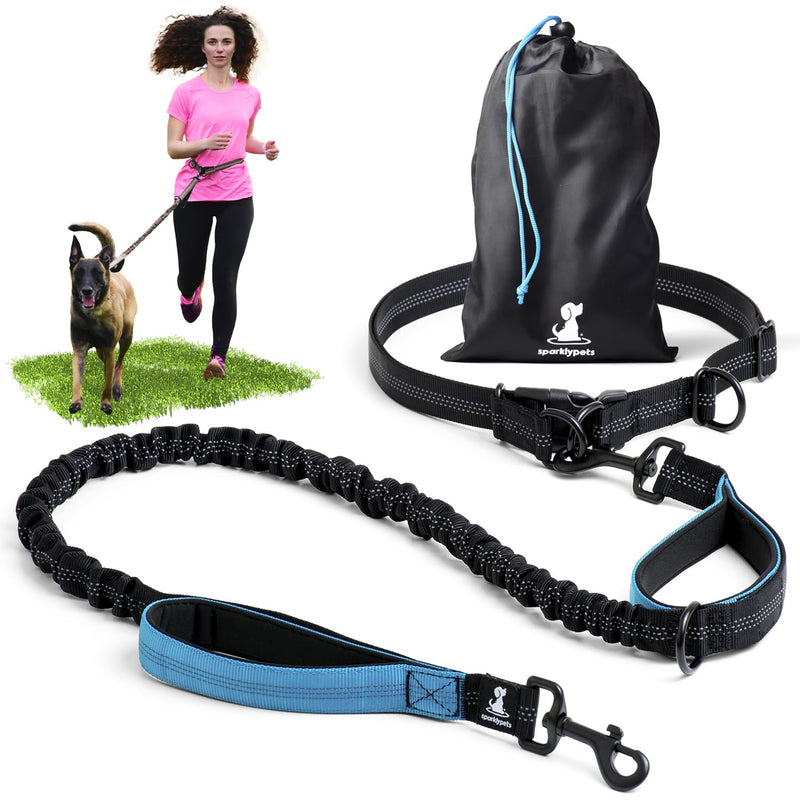 Jogging leash for dogs for running, jogging, hiking | 2 in 1 jogging leash and normal dog leash for large and medium dogs with double handle | Waist belt dog leash blue for one dog - PawsPlanet Australia