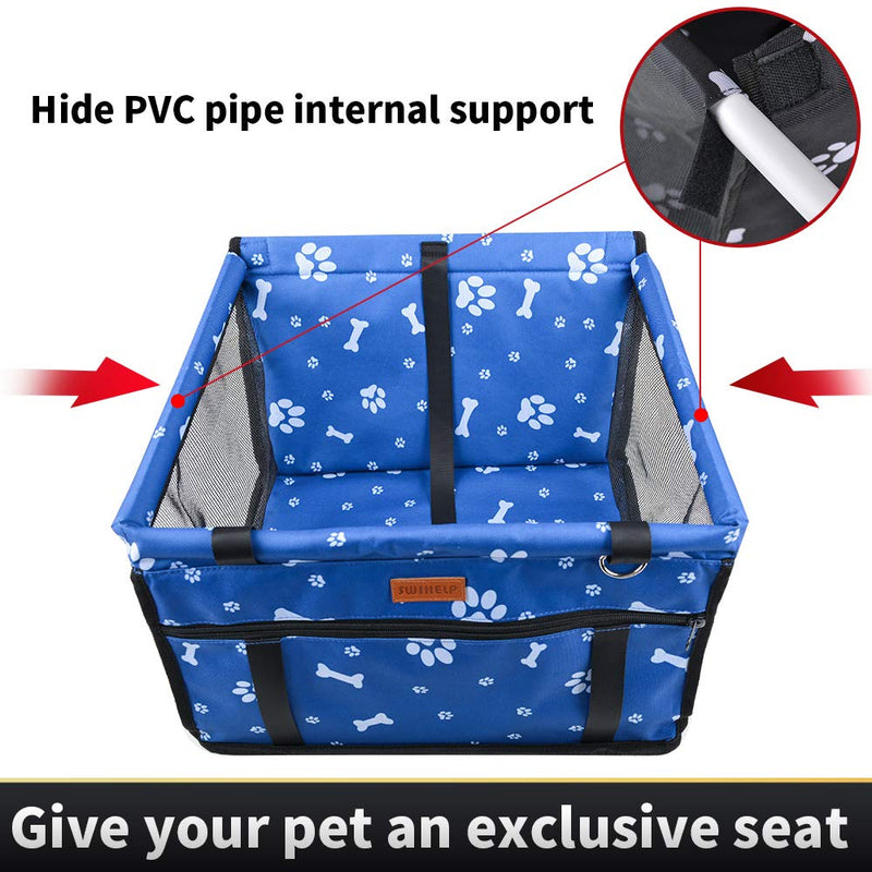 [Australia] - SWIHELP Dog Car Seat Upgrade Portable Pet Booster Car Seat with Clip-On Safety Leash and PVC Support Pipe, Anti-Collapse,Perfect for Small Pets (Blue) 