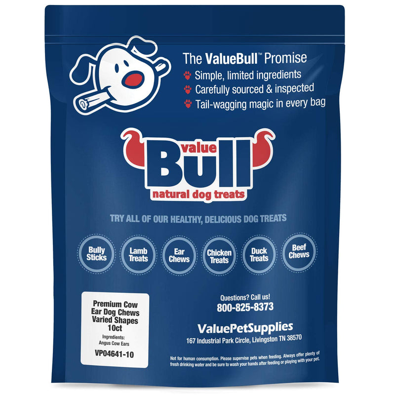 [Australia] - ValueBull Cow Ears, Varied Sizes/Shapes, 10 Count - All Natural Dog Treats, 100% Angus Beef, Single Ingredient Rawhide Alternative, Fully Digestible, Cleans Teeth & Gums 