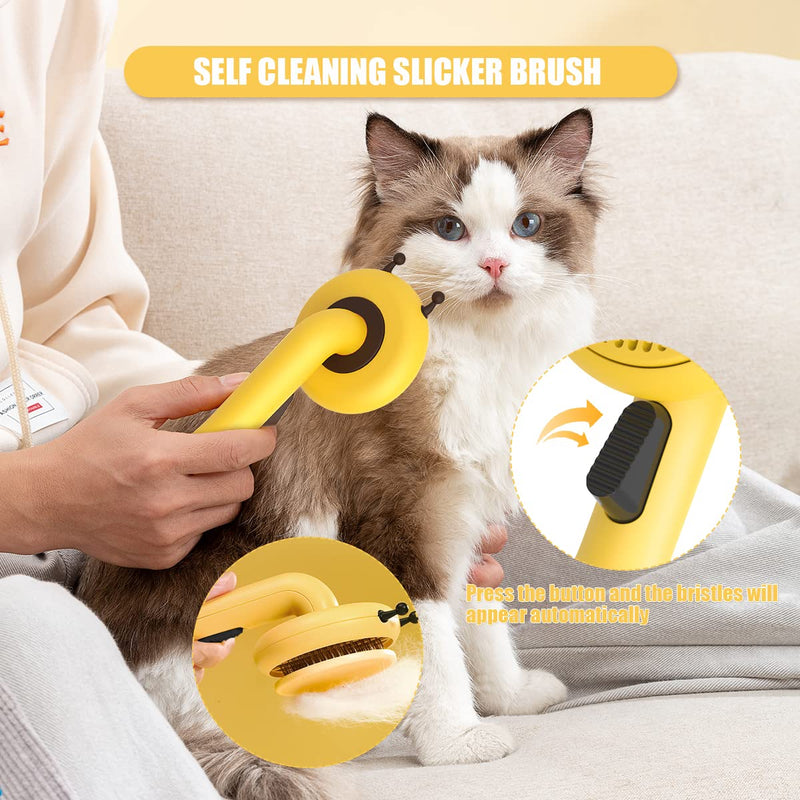 PETSTAY Cat Brush Deshedding Brush for Shedding and Grooming, Self Cleaning Slicker Brush for Pet Massage, Cat Combs for Grooming Short or Long Haired Cats, Easily Removes Mats, Tangles Yellow - PawsPlanet Australia