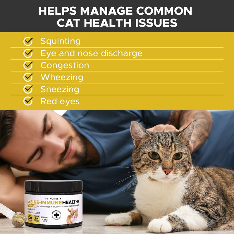 PetHonesty Lysine Immune Health+ Supplement Powder for Cats - Immune Health, Cat Allergy Relief - Sneezing, Runny Nose, Watery Eyes - Cats & Kittens of All Ages - Omega 3s, L-Lysine - Chicken & Fish - PawsPlanet Australia