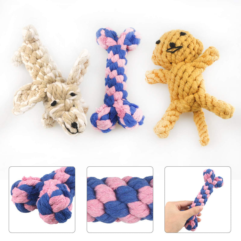 Dog Rope Toys Puppy Chewing Toys 100% Natural Cotton Rope Toys Avoiding Puppy Boredom Anxiety Teeth Training/Cleaning Toys Interactive Toy Gift for Small and Medium Dogs (Pink - Bone toys) Pink - Bone toys - PawsPlanet Australia