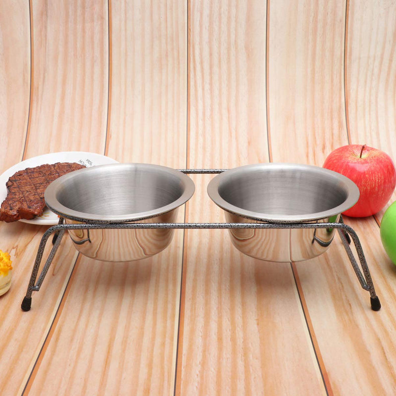 Balacoo Double Dog Bowl Stainless Steel Iron High Stand with Iron Frame Cat Pet Puppy Meal Water Food Bowl Fedding Supplies - PawsPlanet Australia