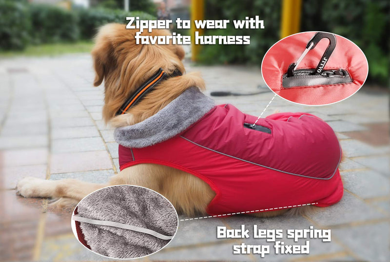 Easiestsuck Warm Dog Jacket, Dog Apparel with Plus Fleece Neckline,Windproof Water Repellent Cozy Cold Weather Dog Coat Lining Winter Dog Thick Vest for Outdoor Small Medium Large Dogs XS-(Chest:12.7-13.9", Body: 10.2") Red - PawsPlanet Australia