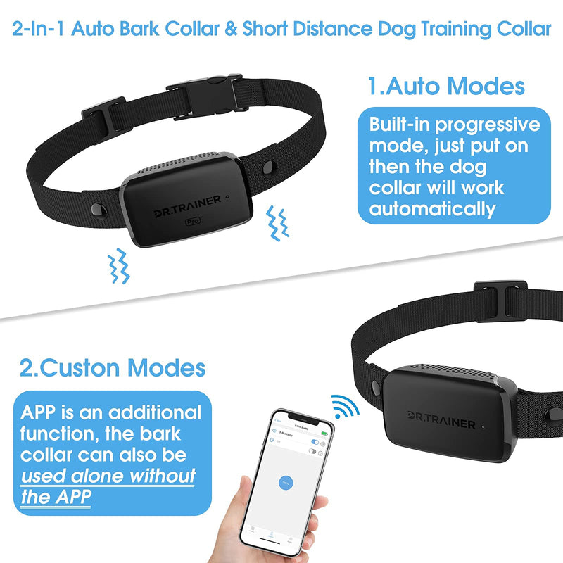 Dr.Trainer Bark Collar with APP/ Watch Control, Automatic No Shock No Pain Anti Bark Collar with Custom Sound/Vibration/Barking Report, Rechargeable Rainproof Smart Progressive Correction (B1Pro) - PawsPlanet Australia