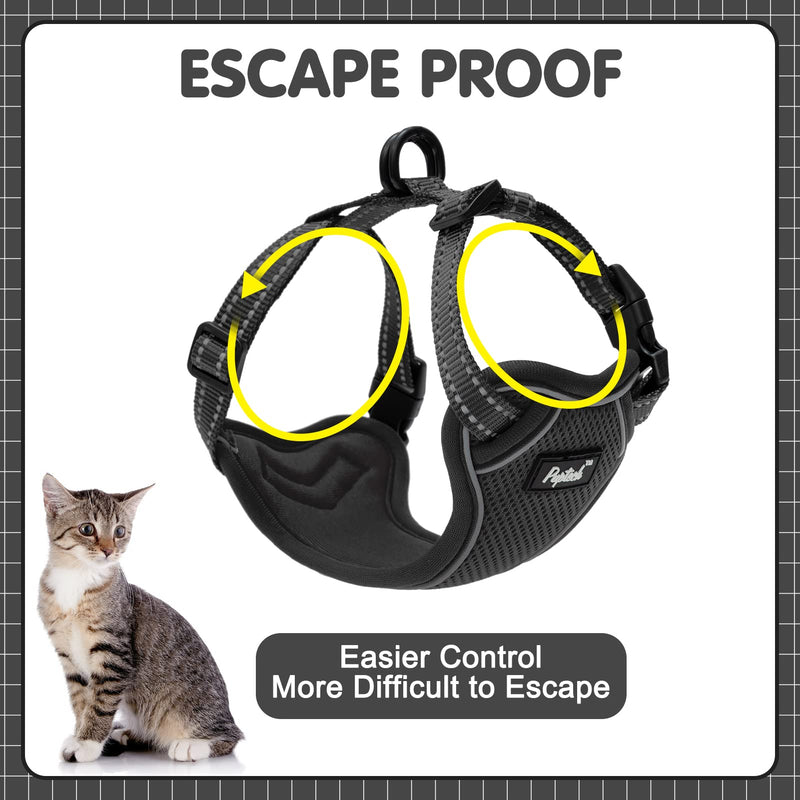 PUPTECK Air-Mesh Cat Harness and Leash - Escape Proof Vest Harness for Kitten Outdoor Walking, Reflective for Safety at Night, Breathable on Hot Days for All Boy or Girl Kitty Small Black - PawsPlanet Australia