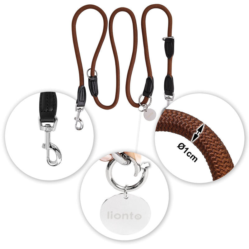 lionto Adjustable dog leash, multifunctional leash, double leash, shoulder leash, robust, weatherproof, length 200 cm, brown, medium - PawsPlanet Australia