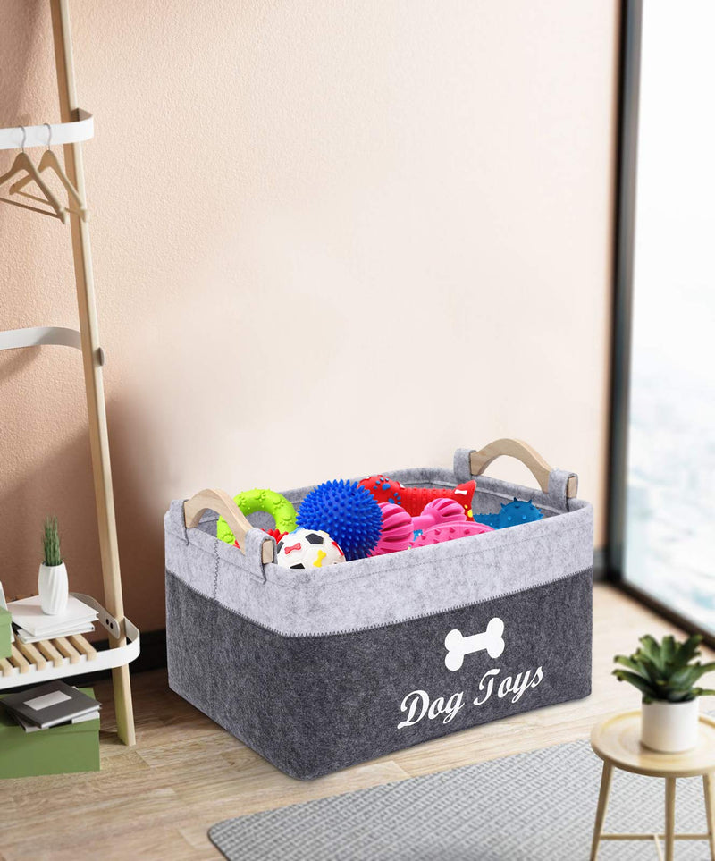 Brabtod Dog Toys Storage Bins, Storage Baskets Felt Bins, Collapsible Bins Containers for Nursery Toys, Kids Room, Towels, Clothes-Gray/Lightgray Gray/Lightgray - PawsPlanet Australia