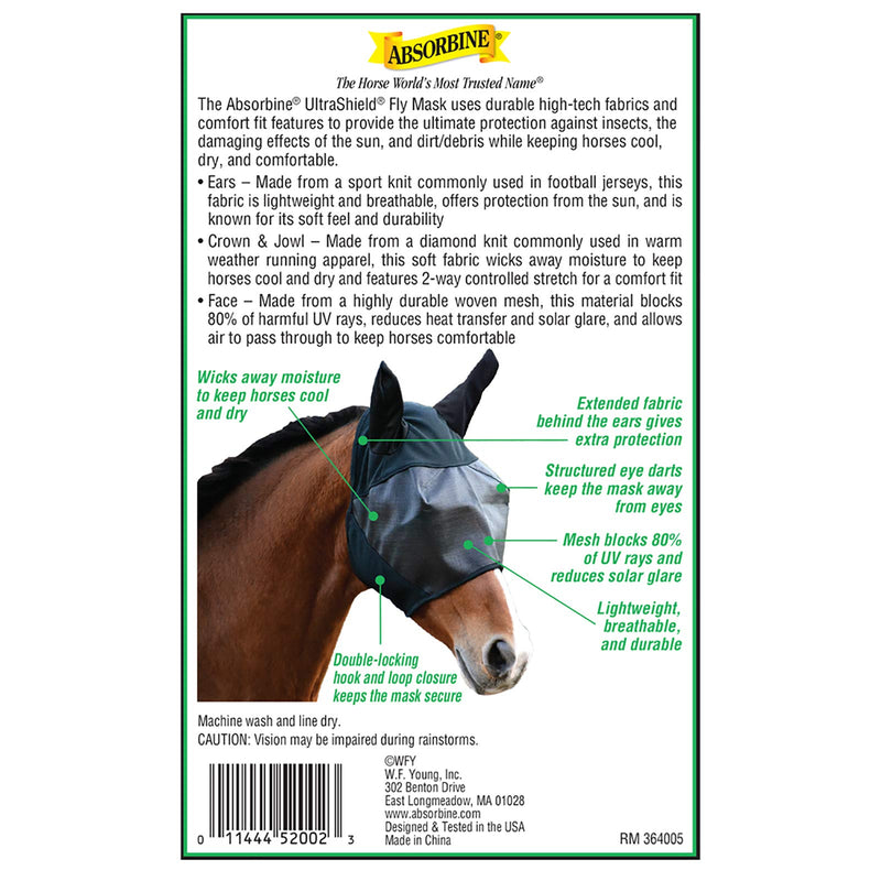 Absorbine Ultrashield Fly Mask Horse Size with Ear Coverage - PawsPlanet Australia