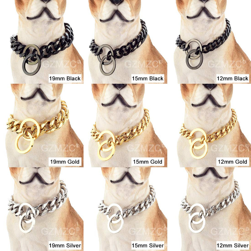 GZMZC Dog Chain Collar High Black Color Polished Stainless Steel Cuban Link Strong Heavy Duty Chew Proof Walking Training Chain Leash Collar for Small Medium Big Dogs 12mm width 12" recommend dog's neck:8" - PawsPlanet Australia