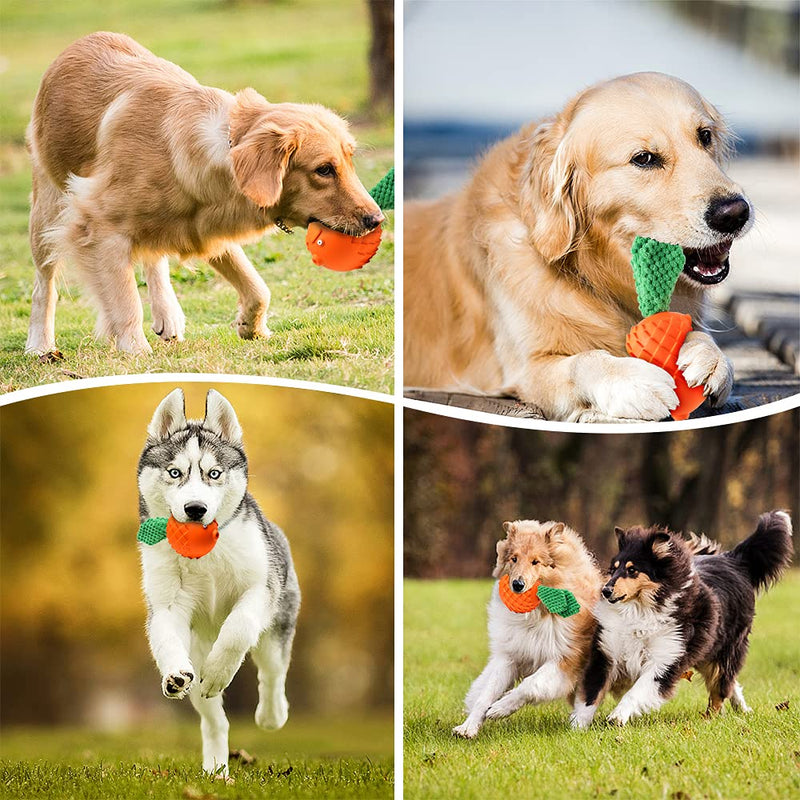 CLEMAS Indestructible Puppy Chew Toys - Beef-Flavored Dog Toy for Chew Chase & Fetch | Super Durable Rubber Squeaky Toys for Large Medium Aggressive Chewers Teeth Cleaning Dog Gift (Orange) - PawsPlanet Australia