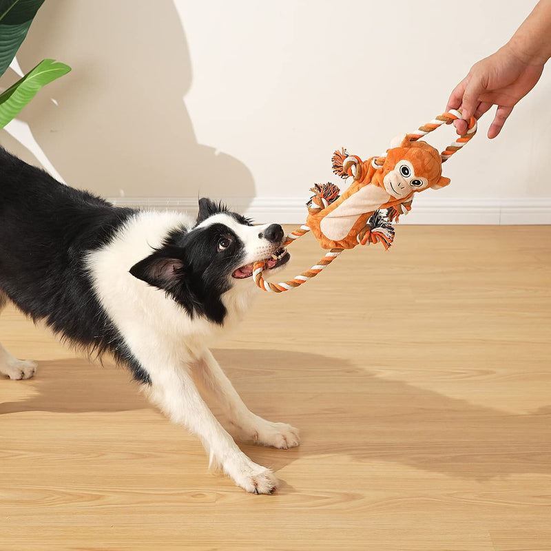 Sedioso Tug of War Dog Toy, Cute Squeaky Dog Toy, Interactive Plush Dog Toy for Puppies, Small, Medium, Large Dogs (Tug of War Series, Monkeys) Multicolored (Monkeys) - PawsPlanet Australia