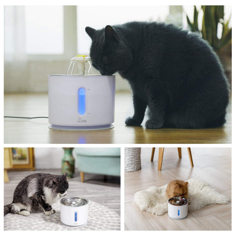 [Australia] - Cat Water Dispenser, Pet Fountain Stainless Steel, 2.4L Cat Water Fountain with 3 Replacement Filters and Cleaning Brushes, Ultra Quiet Water Level Window with LED Light 3 Ways to Drink 