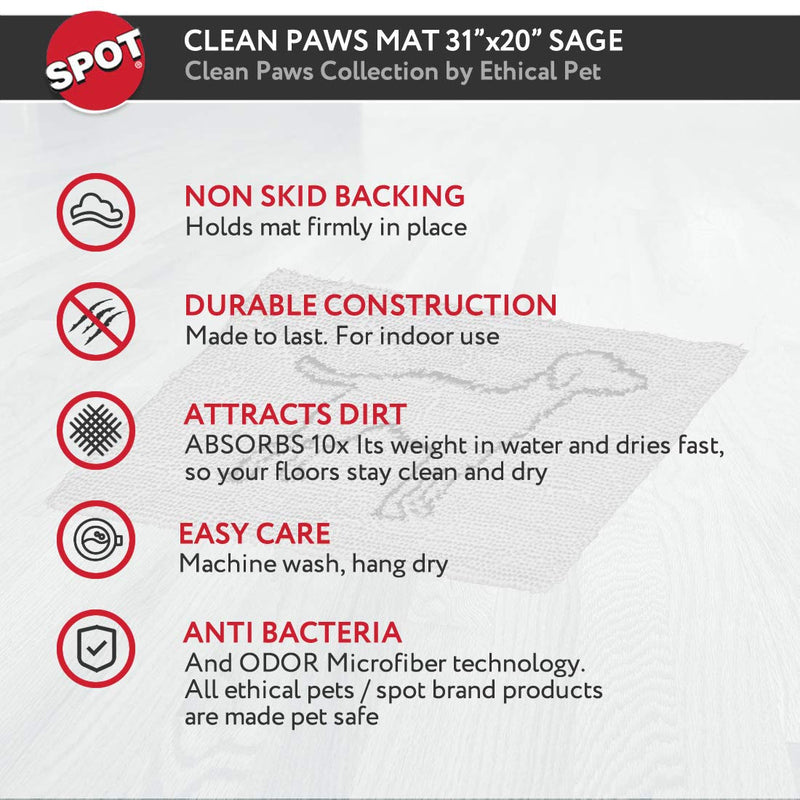 [Australia] - SPOT Ethical Pets Clean Paws Micro Fiber Dog Mat 31x20 Sage 