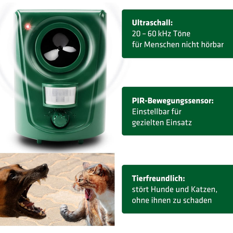 GARDIGO® dog and cat repellent | Dog deterrent and cat deterrent for the garden | Ultrasonic animal repeller 20-60 kHz | 120° detection angle, 12m range | Against dogs and against cats - PawsPlanet Australia