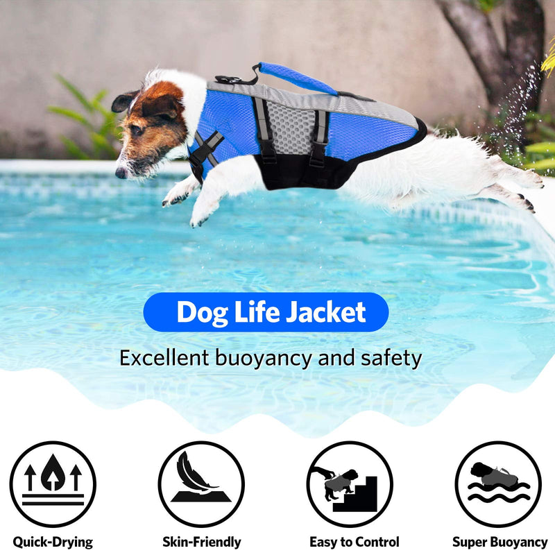 Dog Life Jacket Swimming Vest, Adjustable Dog Flotation Vest High Reflective Pet Life Preserver with Rescue Handle for Small Medium Large Dogs (Large, Blue) - PawsPlanet Australia