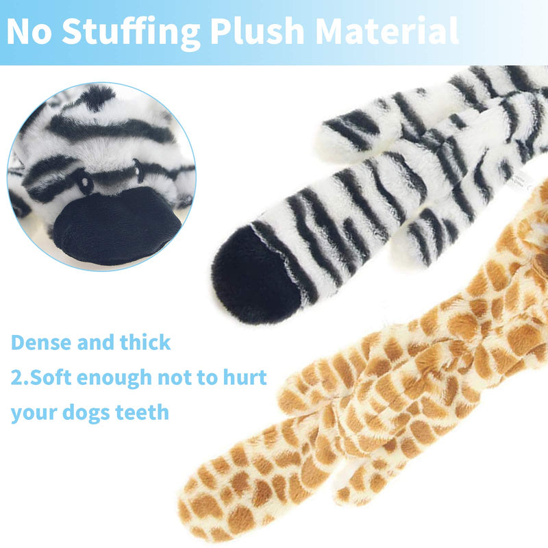 MOSNOW Dog Squeaky Plush Toys, with a circle molar toy, Squeaky Toys for Dog, Chew and Interactive Toys, Stuffingless and Durable, for Small to Large Dogs, 2 pcs (Giraffe & Zebra) - PawsPlanet Australia