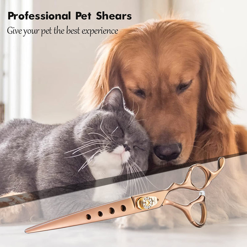 PURPLEBIRD Straight Dog Grooming Scissors Pet Cutting, Thinning Texturizing Shears Professional Safety Blunt Tip Trimming Shearing for Dogs Cats Japanese Stainless Steel 7 Inch, 7.5 Inch Bronze 7.5“ Cutting Scissor - PawsPlanet Australia