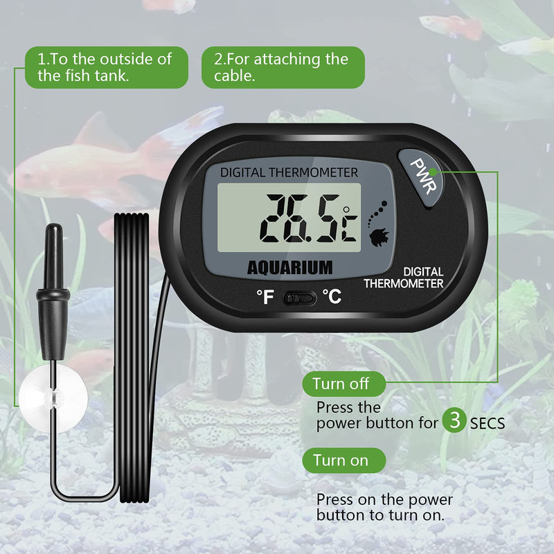 Thlevel Aquarium Thermometer LCD Digital Thermometer with Probe and Suction Cup for Fish Tank Water Temperature Incubator Reptile Habitat Temperature (2PCS) 2PCS - PawsPlanet Australia