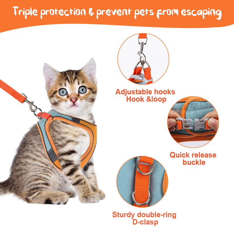 Nicola Cat Harness and Leash Set, Adjustable Escape Proof Kitten Vest Harness and Leash with Reflective Strips for Large Medium Small Cats (L-Orange) L Orange/Green - PawsPlanet Australia
