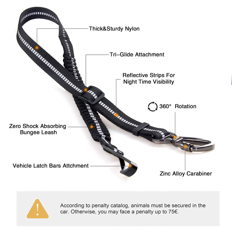 [Australia] - Heavy Duty Dog Seat Belt Especially for Large Dogs, Elastic Nylon Safety Belt Adjustable from 28" to 33", Tangle-Free Swivel Attachment Carabiner and Latch Bar Attachment 1 Pack-Black 