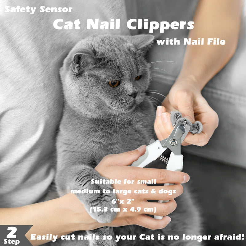 Comotech 4PCS Cat Grooming Kit | Cat Brush with Release Button | Cat Nail Clipper with Nail File | Dog&Cat Hair/Grooming/Massage/Bath Brush for Long or Short Haired Cats&Dogs - Premium Cat Supplies - PawsPlanet Australia