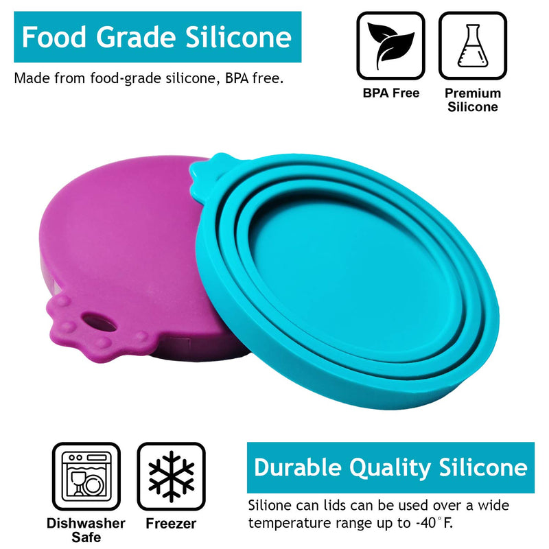 Apawlo Dog and Cat Food Can Lids (2 Pack), Silicone Lid Covers for Pet Food and Canned Goods Storage, Plum and Aqua, Can Topper, Universal Fit for 3 Standard Sizes, BPA Free and Dishwasher Safe - PawsPlanet Australia