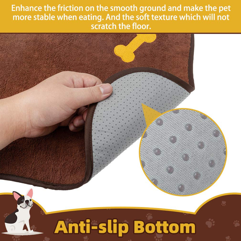 PUPTECK Non-Slip Dog Food Mat for Floors, 2 Pack Waterproof Pet Feeding Mat for Dog Bowls with High Water Absorption, Cute Brown Bone Shape for Small Medium Dogs Cats - PawsPlanet Australia