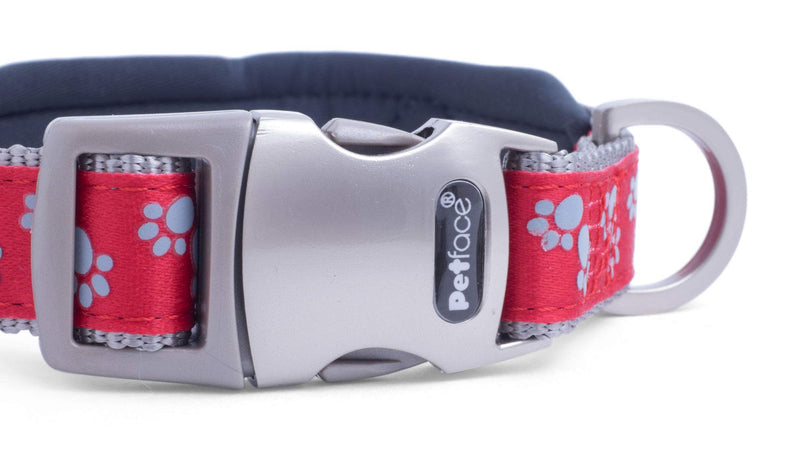 Petface Signature Padded Dog Collar, Medium, Red With Grey Paws - PawsPlanet Australia