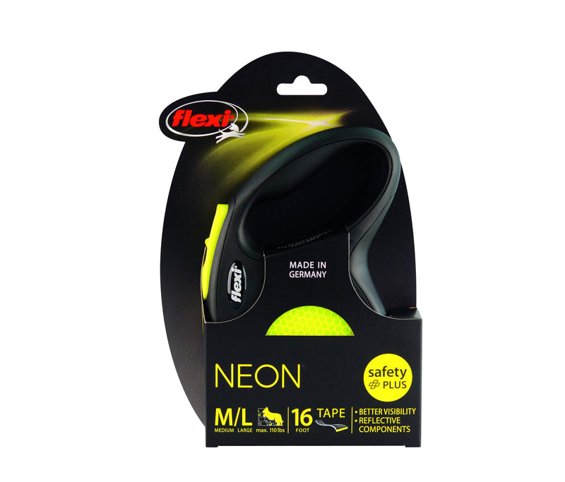 [Australia] - Flexi New Neon Retractable 16' Dog Leash Tape, Large, Black/Neon 