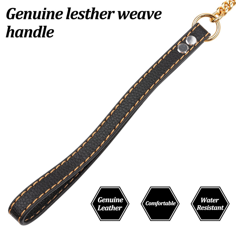 Metal Dog Leash,Chew Proof Dog Chain Leash Heavy Duty Sturdy Pet Dog Leash with Leather Padded Handle for Large Medium Dogs 3.0 FT - PawsPlanet Australia