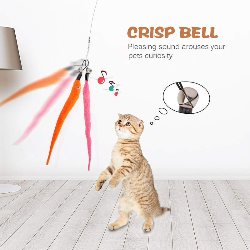 [Australia] - Retractable Cat Toys Wand with 5 Piece Teaser Refills, Interactive Cat Feather Toy for Cat Kitten Having Fun Exerciser Playing Blue 