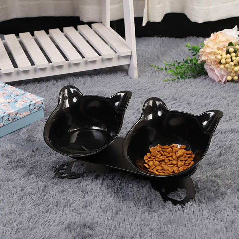 YEZIDE Double Pet Bowls Dog Cat Water & Food Feeder with Non-skid Anti-overflow Plastic Tray and Mat for Puppy Dogs Cats and Other Pets (Black) - PawsPlanet Australia