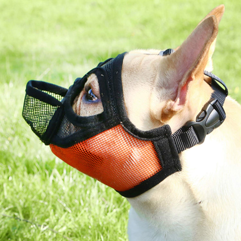 Short Snout Dog Muzzle - Adjustable Breathable Mesh Bulldog Muzzle , Dog Mask for Barking Biting Chewing Training (Size XXS) Size XXS - PawsPlanet Australia